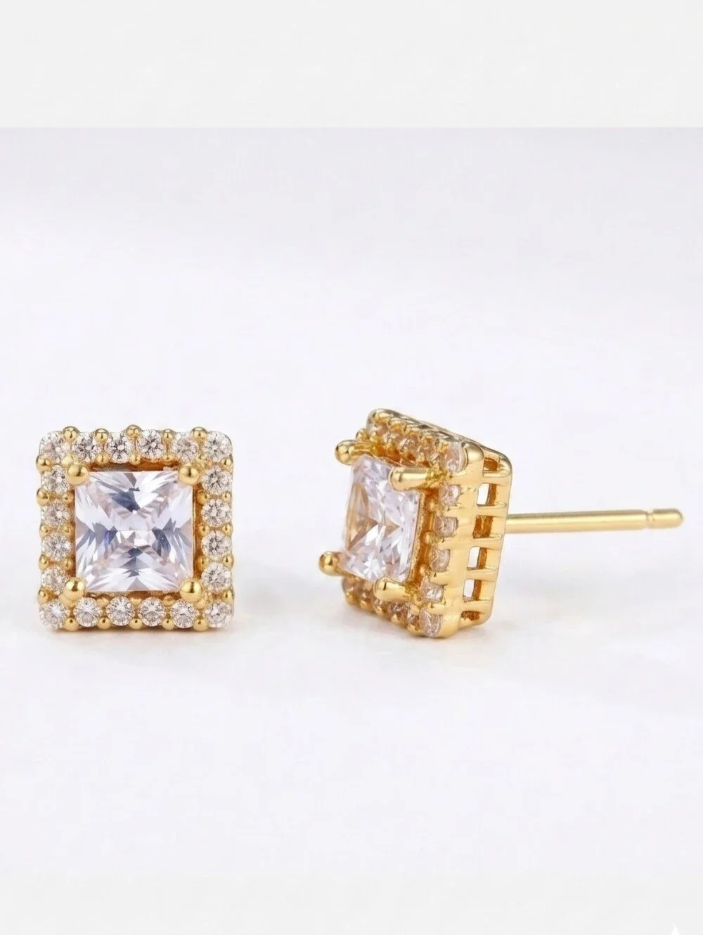 Mens Gold Ice Cube Earrings